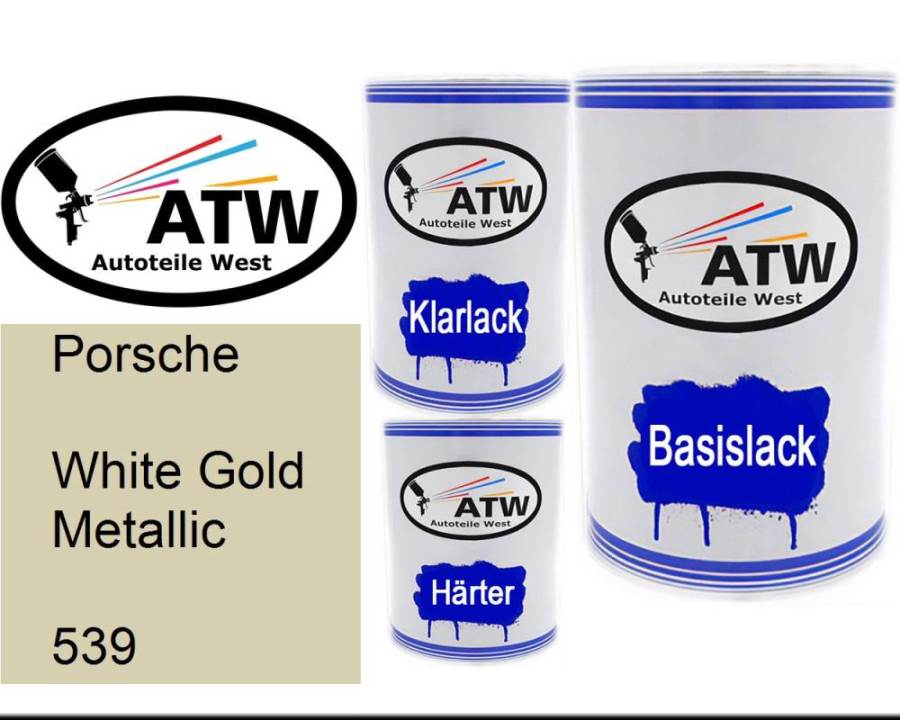 Porsche, White Gold Metallic, 539: 500ml Lackdose + 500ml Klarlack + 250ml Härter - Set, von ATW Autoteile West.